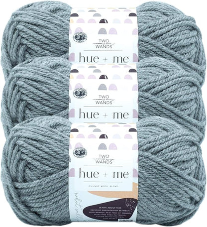 Lion Brand Yarn, Hue + Me Chunky Yarn for Crocheting, Knitting, and Crafts, Cement, 3 Pack