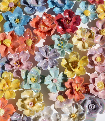 Lanyani Ceramic Flower Mosaic Tiles for Crafts, Sparkly Iridescent 3D Blossom Porcelain Glass Tile Pieces for Mosaic Art, 20 Pieces of Vibrant Color and Variety Design