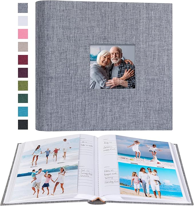 Mublalbum Photo Album 4x6 200 Photos Linen Cover with Memo Areas Photobook Pictures Book for Wedding Family Baby and Vacation (Gray)