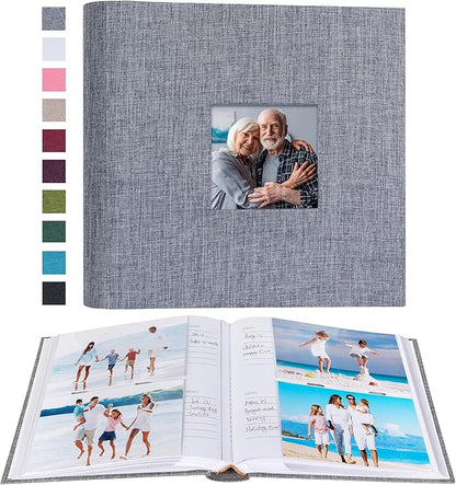 Mublalbum Photo Album 4x6 200 Photos Linen Cover with Memo Areas Photobook Pictures Book for Wedding Family Baby and Vacation (Gray)