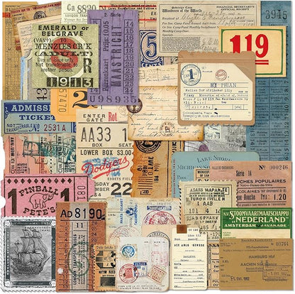 PRSTINCOL 100Pcs Vintage Sticker Pack - Scrapbooking Supplies & Junk Journal Accessories - Aesthetic Stickers for Water Bottles, Craft Kits, Bullet Journals - Retro Design