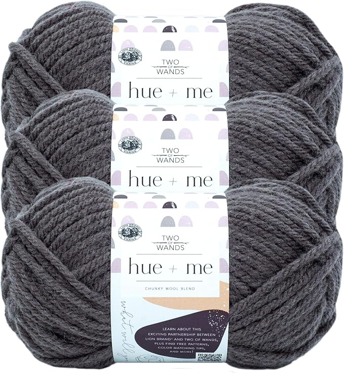 Lion Brand Yarn, Hue + Me Chunky Yarn for Crocheting, Knitting, and Crafts, Shadow, 3 Pack