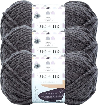 Lion Brand Yarn, Hue + Me Chunky Yarn for Crocheting, Knitting, and Crafts, Shadow, 3 Pack