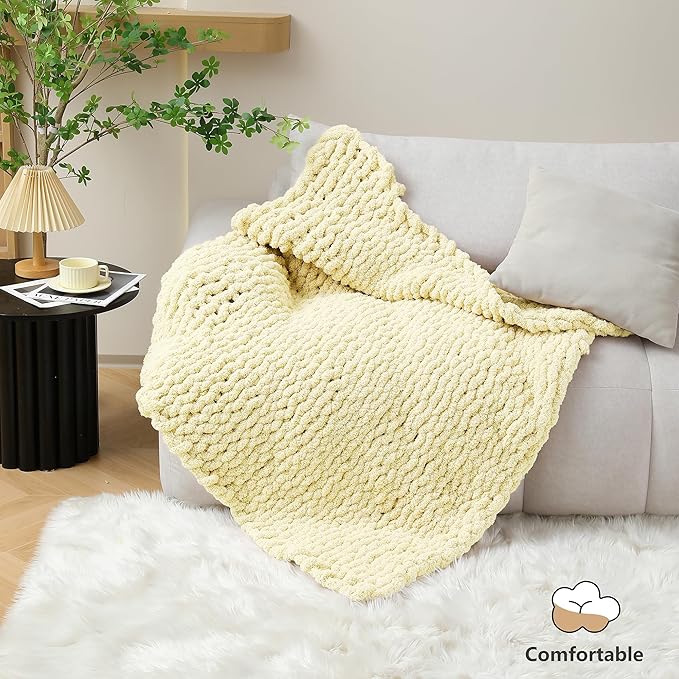 Chunky Yarn for Hand Knitting - #10 Chunky Chenille Yarn, Jumbo Big Thick Chunky Yarns for Crocheting, Super Bulky Chunky Knit Blanket Yarns, 8 Skein (25 yds 8 oz Each Skein), Light Yellow