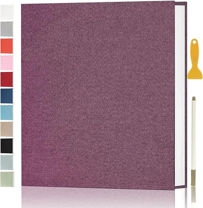 Aenbuslm Photo Album Self Adhesive Pages for 4x6 5x7 8x10 Pictures Scrapbook Magnetic Photo Albums with Sticky Pages Books with A Metallic Pen for Baby Wedding Family 11x10.6 Purple 60 Pages