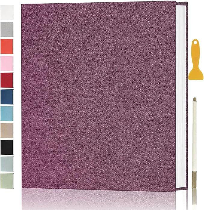 Aenbuslm Photo Album Self Adhesive Pages for 4x6 5x7 8x10 Pictures Scrapbook Magnetic Photo Albums with Sticky Pages Books with A Metallic Pen for Baby Wedding Family 13.2x12.8 Purple 40 Pages