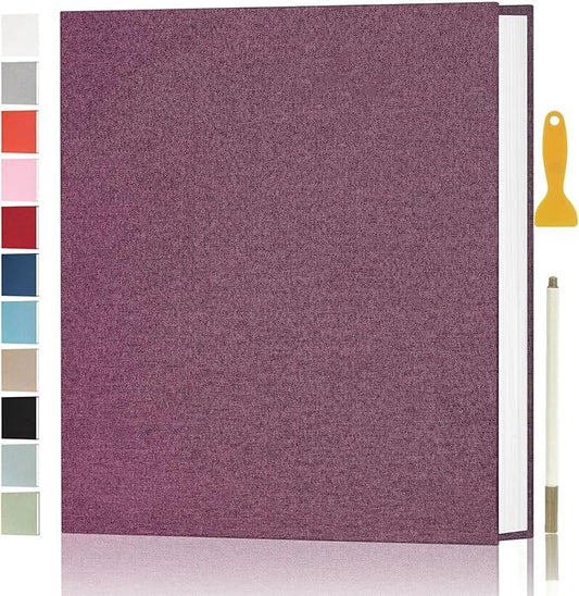 Aenbuslm Photo Album Self Adhesive Pages for 4x6 5x7 8x10 Pictures Scrapbook Magnetic Photo Albums with Sticky Pages Books with A Metallic Pen for Baby Wedding Family 13.2x12.8 Purple 40 Pages