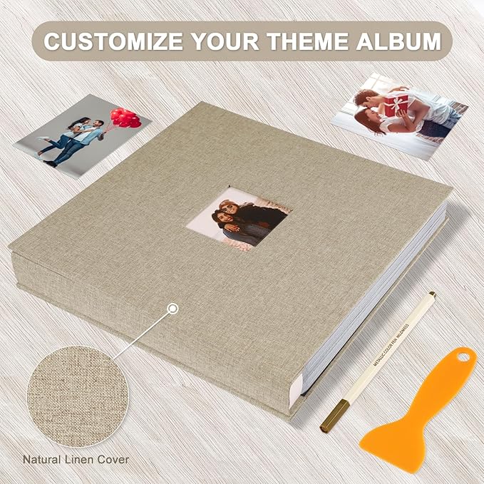 Self Adhesive Photo Album Black Pages Scrapbook Magnetic Photo Albums for 4x6 5x7 8x10 Pictures Books with Sticky Pages with A Metallic Pen for Baby Family Wedding 13.2x12.8 Yellow 120 Pages
