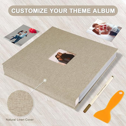 Self Adhesive Photo Album Black Pages Scrapbook Magnetic Photo Albums for 4x6 5x7 8x10 Pictures Books with Sticky Pages with A Metallic Pen for Baby Family Wedding 13.2x12.8 Yellow 120 Pages