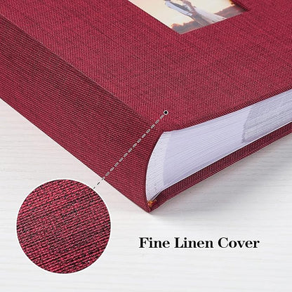 Mublalbum Small 4x6 Photo Album Linen Cover with Memo Areas Photobook Pictures Book Holds Vertical Pockets for Wedding Family Baby and Vacation (Red)