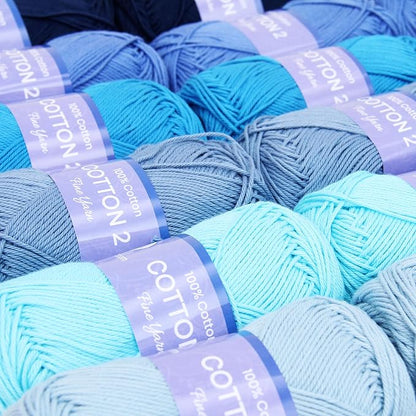 Threadart Crochet 100% Pure Cotton Size 2 Yarn Set | Pastel Colors | Pack of 6 Skeins, Each 50 Grams | Fine Yarn #2 | 165 yds per Skein