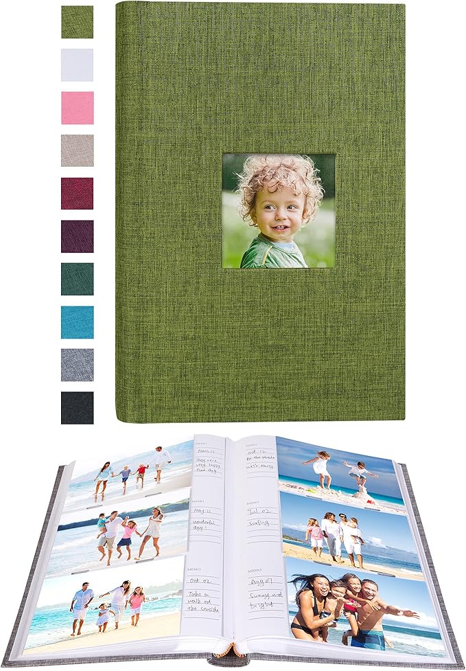 Mublalbum Photo Album 4x6 300 Photos Linen Cover with Memo Areas Photobook Pictures Book for Wedding Family Baby and Vacation (Green)