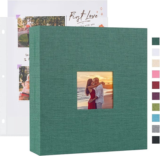 Mublalbum 8.5x11 Inch DIY Scrapbook Photo Album with 40 Plastic Sleeves 80 Pages Top-Loading Protectors, Linen Cover 3-Ring Binder for Baby Wedding Travel and DIY Projects (Dark Green)