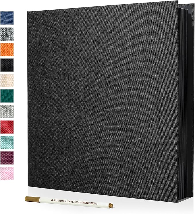 Spbapr Large Photo Album Self Adhesive Linen Cover Magnetic Scrapbook Album DIY Scrap Book 40 Black Sticky Pages for 3x5 4x6 5x7 8x10 Pictures with A Metal Pen