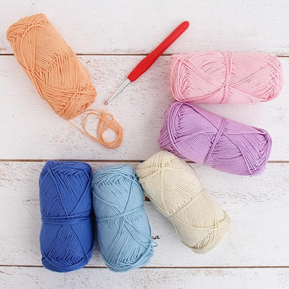 Threadart Crochet 100% Pure Cotton Size 2 Yarn Set | Pastel Colors | Pack of 6 Skeins, Each 50 Grams | Fine Yarn #2 | 165 yds per Skein