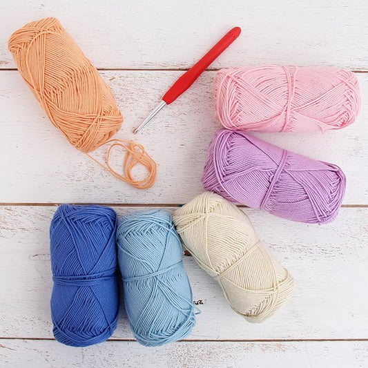 Threadart Crochet 100% Pure Cotton Size 2 Yarn Set | Pastel Colors | Pack of 6 Skeins, Each 50 Grams | Fine Yarn #2 | 165 yds per Skein