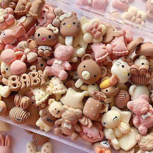 100pcs Cute Set, Brown Flat Back Bulk Mixed Resin Set Ornament Scrapbooking (Brown)