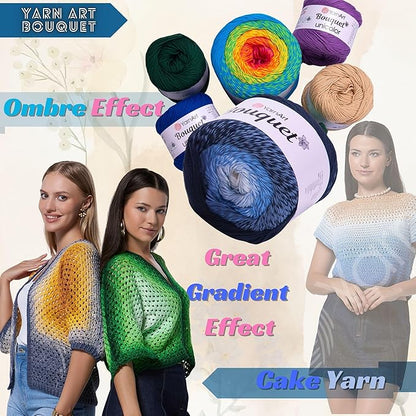 2 Skein Yarn Art Bouquet 100% Cotton 250grx2 550yardsx2 Multicolor Cotton Cake Yarn, Ombre More Softness, Gradient Rainbow Crochet Spring Summer Light 3, Top 5 Most Used Colors (Bouquet 717)