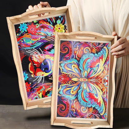DIY Art Painting Wooden Tray Kit With Handle, Diamond Painted Table Decoration for Breakfast, Bar Dinner Table, Diamond Dots Gem Painting Art Set for Beginners (#24-Dog)