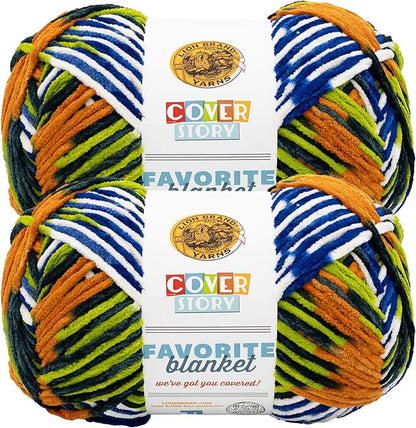 Lion Brand Yarn, Cover Story Favorite Blanket Yarn for Knitting and Crochet, 223 Yards, Rocket Ship, 2 Pack