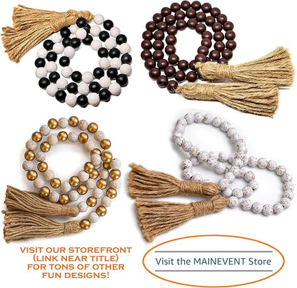 Boho Wood Decorative Beads & Tassel Garland Black