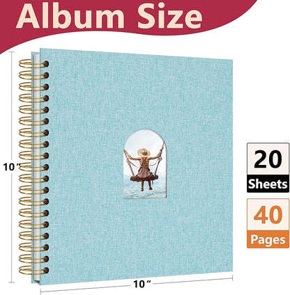 Vienrose 10X10 Inch DIY Scrapbook Album Linen Arch Window Photo Album 40 Blank Pages Scrap Book Photo Albums for Wedding Baby Shower, Light Blue