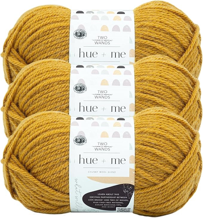 Lion Brand Yarn, Hue + Me Chunky Yarn for Crocheting, Knitting, and Crafts, Mustard, 3 Pack
