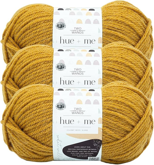 Lion Brand Yarn, Hue + Me Chunky Yarn for Crocheting, Knitting, and Crafts, Mustard, 3 Pack