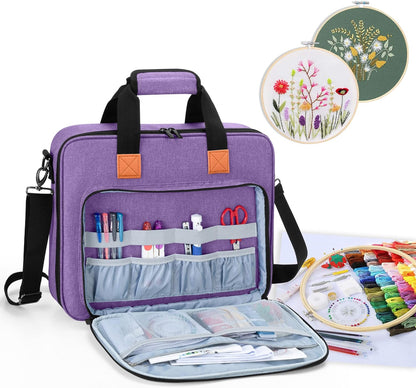 Luxja Embroidery Project Bag with Compartments & Shoulder Strap (Purple)