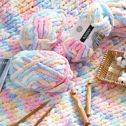 Chunky Chenille Yarn for Hand Knitting 8 Jumbo Pack Jumbo Chunky Yarn for Hand Soft Blanket Knitting, Bulky Thick Fluffy Yarn for Crocheting (Marshmallow Color)