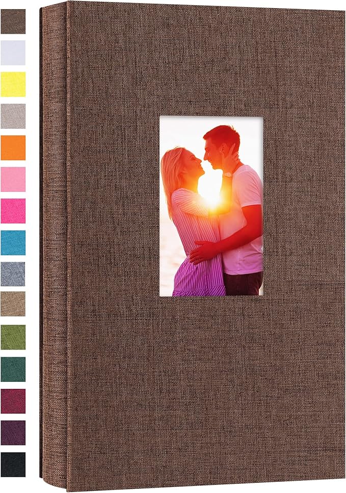 potricher Small Photo Album for 4x6 300 Photos Linen Cover Picture Book for Family Wedding Anniversary and Baby (Brown)
