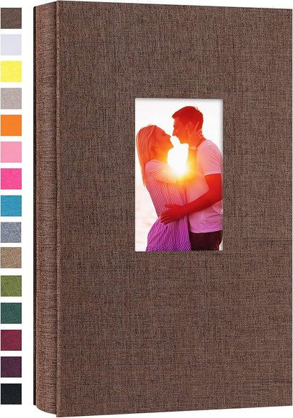 potricher Small Photo Album for 4x6 300 Photos Linen Cover Picture Book for Family Wedding Anniversary and Baby (Brown)