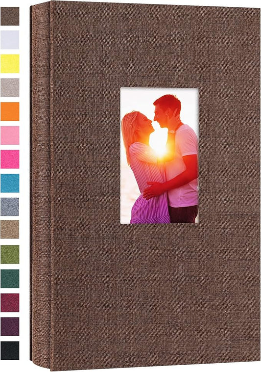 potricher Small Photo Album for 4x6 300 Photos Linen Cover Picture Book for Family Wedding Anniversary and Baby (Brown)