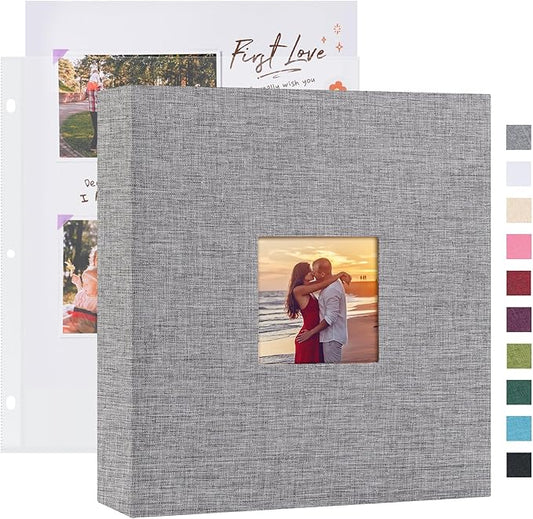 Mublalbum 8.5x11 Inch DIY Scrapbook Photo Album with 40 Plastic Sleeves 80 Pages Top-Loading Protectors, Linen Cover 3-Ring Binder for Baby Wedding Travel and DIY Projects (Grey)