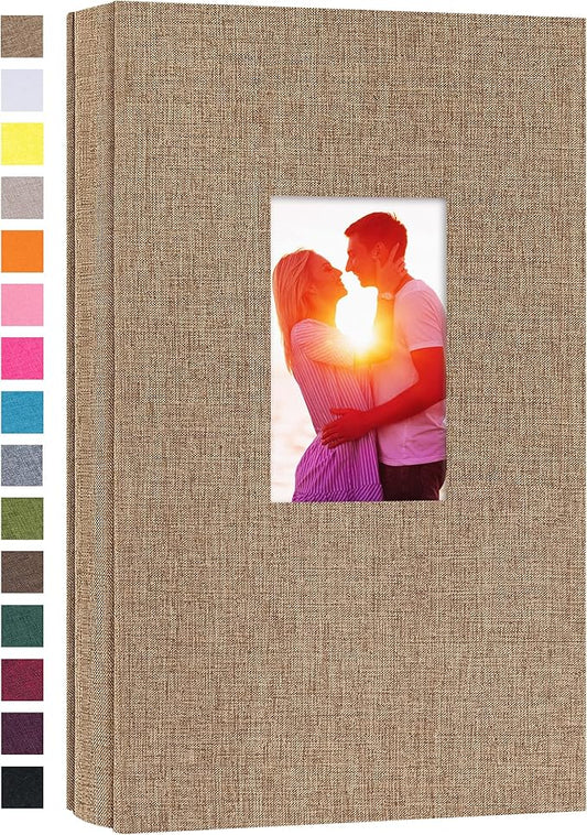 potricher Small Photo Album for 4x6 300 Photos Linen Cover Picture Book for Family Wedding Anniversary and Baby (Khaki)