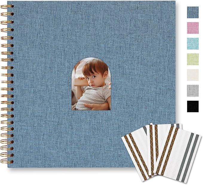 Vienrose 8X8 Inch DIY Scrapbook Album Linen Arch Window Photo Album 20 Blank Pages Scrap Book Photo Albums for Wedding Baby Shower, Navy Blue