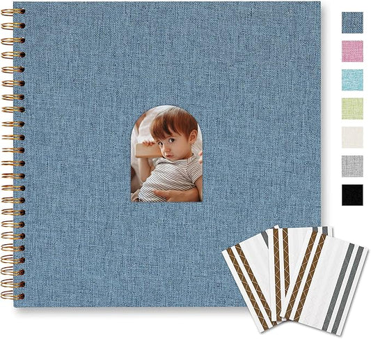 Vienrose 8X8 Inch DIY Scrapbook Album Linen Arch Window Photo Album 20 Blank Pages Scrap Book Photo Albums for Wedding Baby Shower, Navy Blue