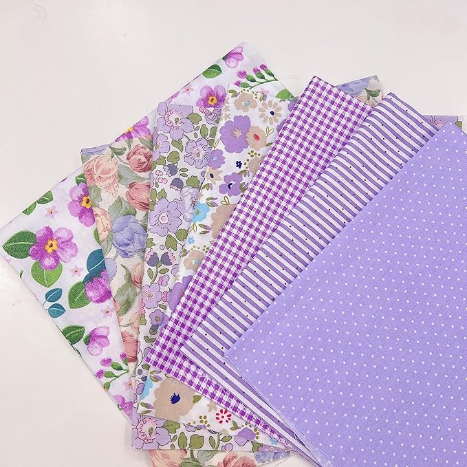 7Pcs 20" x 20" Cotton Fabric DIY Making Supplies Quilting Patchwork Fabric Fat Quarter Bundles DIY for Quilting Cotton Patchwork Cushions (Purple, 20" x 20")