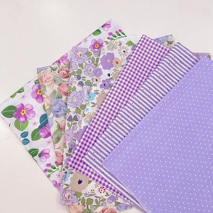 7Pcs 20" x 20" Cotton Fabric DIY Making Supplies Quilting Patchwork Fabric Fat Quarter Bundles DIY for Quilting Cotton Patchwork Cushions (Purple, 20" x 20")