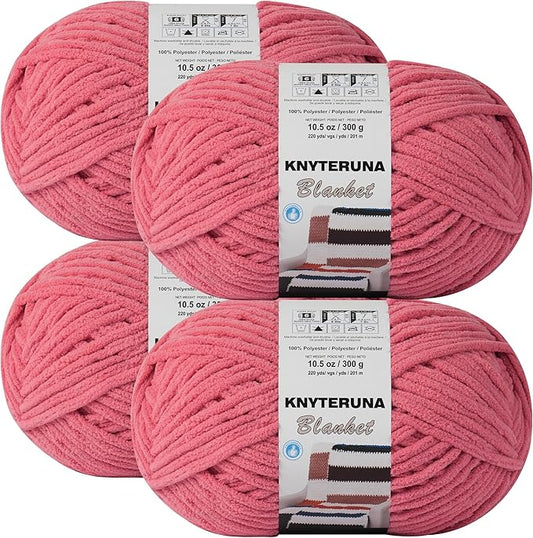 #6 Super Bulky Blanket Yarn for Crocheting - 4 Skeins(Each 10.5oz/300g, 220yds/201m), Chunky Chenille Thick Plush Big Soft Yarn for Crocheting Knitting Blankets, Terracotta Rose