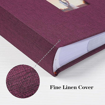 Mublalbum Small 4x6 Photo Album Linen Cover with Memo Areas Photobook Pictures Book Holds Horizontal Pockets for Wedding Family Baby and Vacation (Purple)