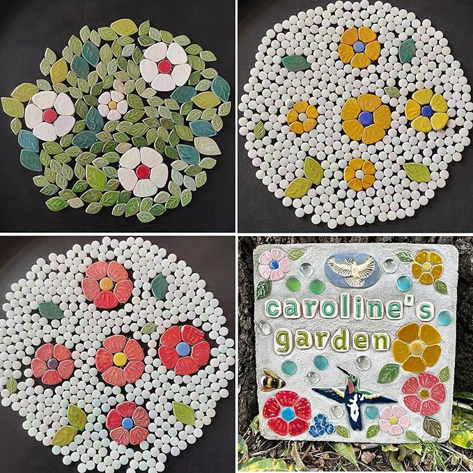 Glazed Ceramic Mosaic Tiles for Crafts, 1.1lb Leaf Petal Tiles for Mosaic Crafts, Assorted Porcelain Ceramic Tiles for Mosaic Making Kits Art Projects and Outdoor Decorations