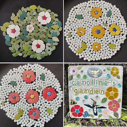 Glazed Ceramic Mosaic Tiles for Crafts, 1.1lb Leaf Petal Tiles for Mosaic Crafts, Assorted Porcelain Ceramic Tiles for Mosaic Making Kits Art Projects and Outdoor Decorations