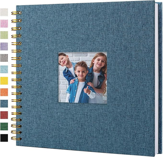 Hiwhy Scrapbook Photo Album Linen Cover, 10 x 10 Inch Hardcover Kraft White Pages Memory Book, for Travel Wedding Guest Book Christmas Baby Shower (20 Sheets/ 40 Pages,Blue)