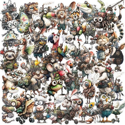 50PCS Steampunk Animal Stickers – Vintage Victorian Mechanical Creatures Waterproof Clear Stickers for Journaling, Scrapbooking, Crafts, Laptops, Art Projects