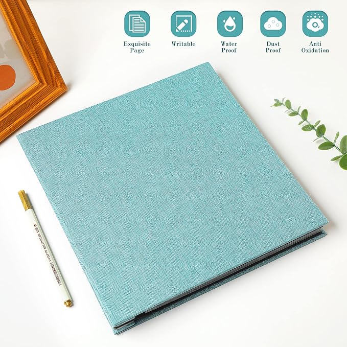 Spbapr Large Photo Album Self Adhesive Linen Cover Magnetic Scrapbook Album DIY Scrap Book 40 Black Sticky Pages for 4x6 5x7 8x10 10x12 Pictures with A Metal Pen