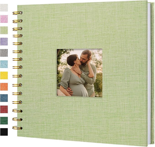 Hiwhy Scrapbook Photo Album Linen Cover, 8 x 8 Inch Hardcover Kraft White Pages Memory Book, for Travel Wedding Guest Book Christmas Baby Shower (20 Sheets/ 40 Pages,Grassgreen)