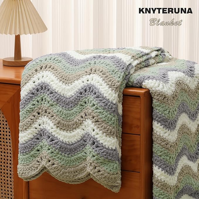 #6 Super Bulky Blanket Yarn for Crocheting - 4 Skeins(Each 10.5oz/300g, 220yds/201m), Chunky Chenille Thick Plush Big Soft Yarn for Crocheting Knitting Blankets, Smoky Green