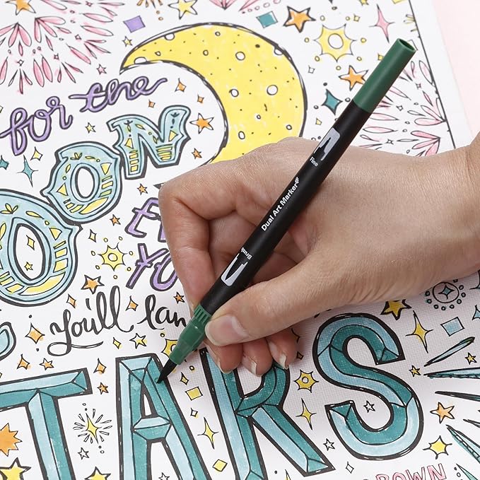 Incraftables 36 Color Dual Tip Calligraphy Pen Set – Artist Brush Pens & Fine Tip Markers for Writing, Journaling, Coloring, and Calligraphy