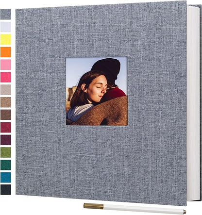 potricher Large Photo Album Self Adhesive 3x5 4x6 5x7 8x10 10x12 Pictures Linen Cover 40 Blank Pages Magnetic DIY Scrapbook Album with A Metallic Pen (Gray, 13.2x12.8 inch 40 Pages)